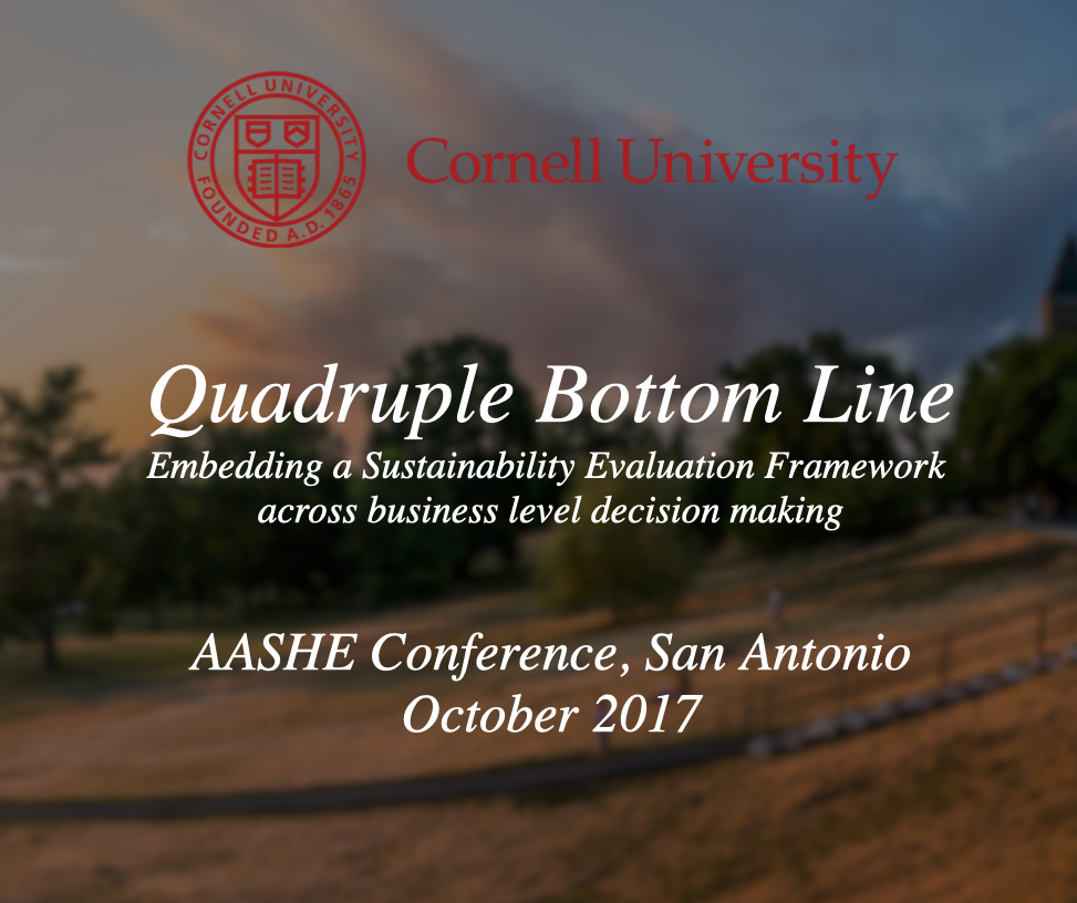 Title slide of PPT presentation on Cornell's sustainability framework, AASHE Conference 2017