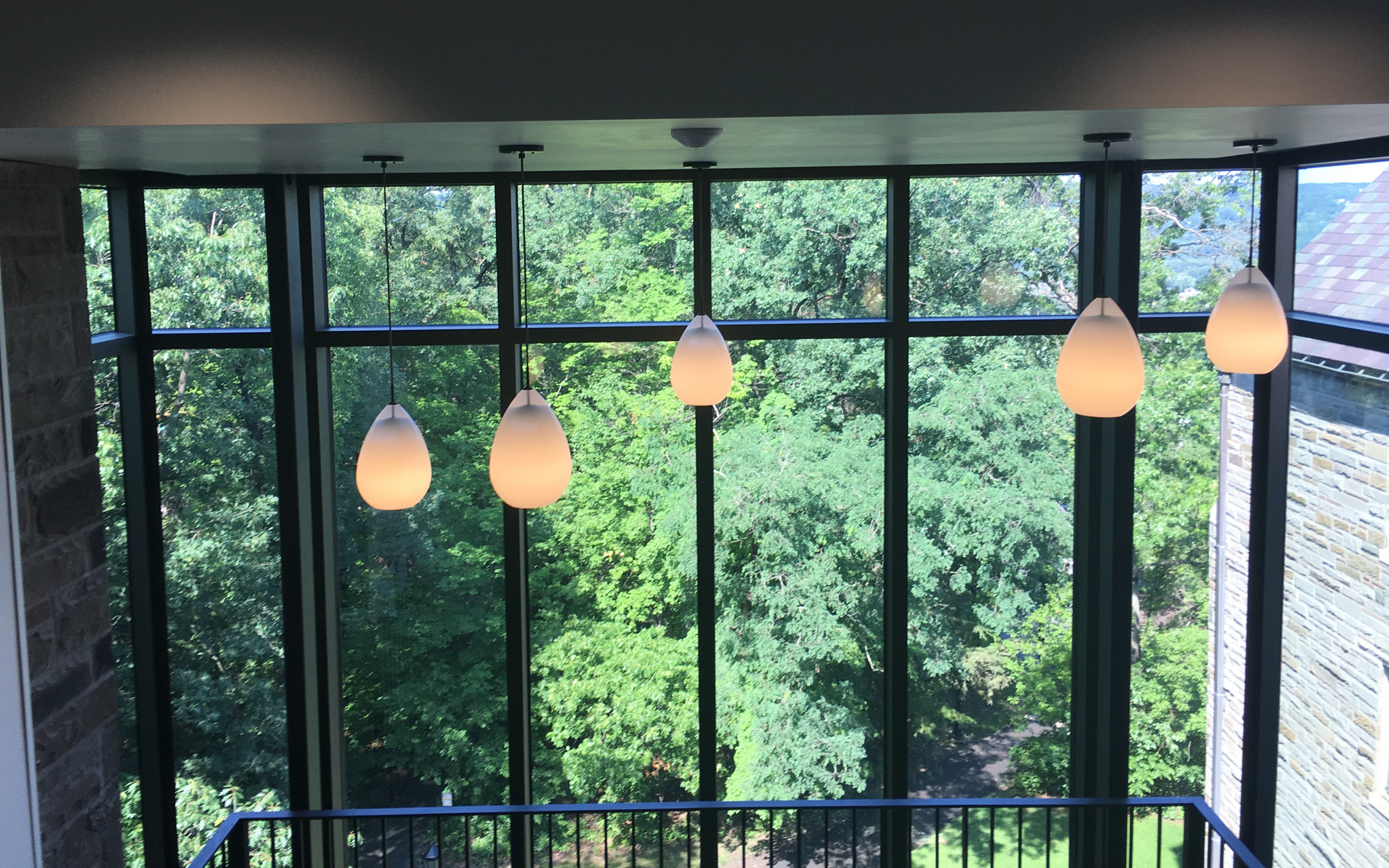 Lighting systems in Hughes Hall stairwell