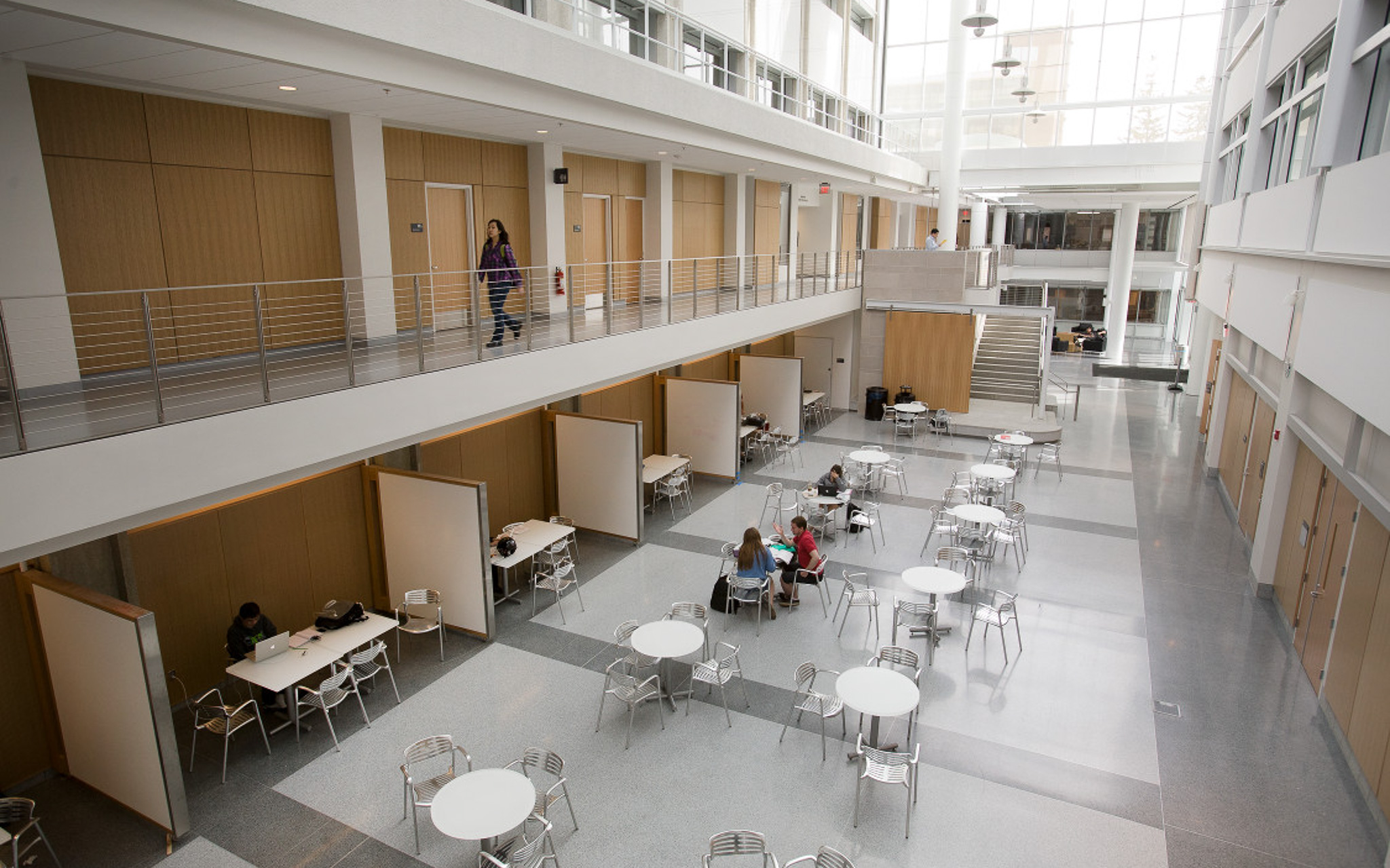Natural lighting utilized inside the physical sciences building with areas for students to work