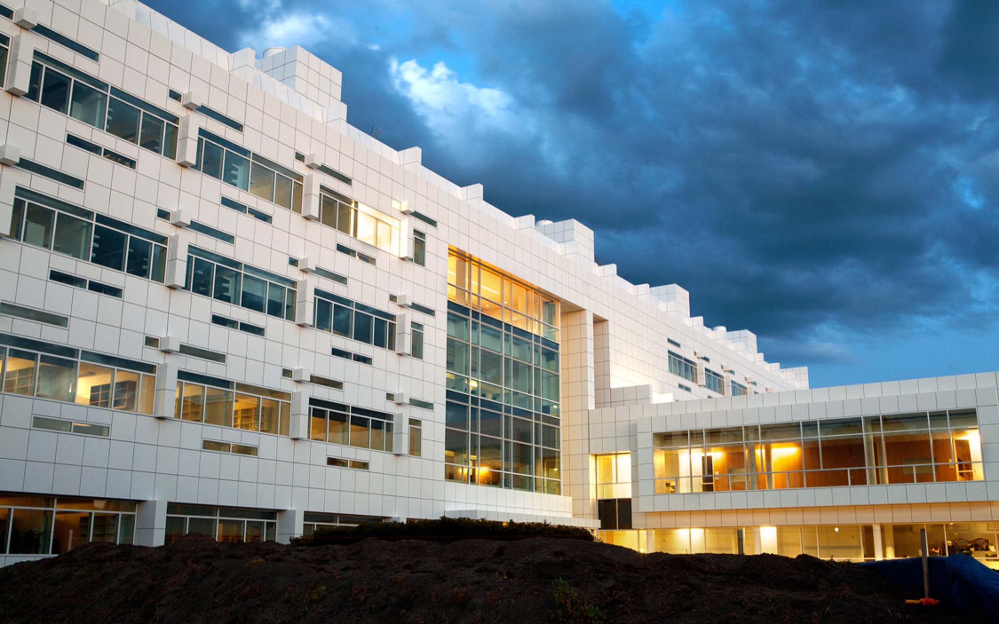 Weill Hall exterior at dusk