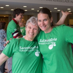 Staff wearing sustainability gear