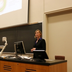 Sarah Zemanick, director of Campus Sustainability Office, speaks Monday as part of the Perspectives on the Climate Change series