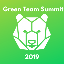 Green Team Summit 2019 with white bear on a green background