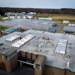 solar collector system on roof of Guterman lab