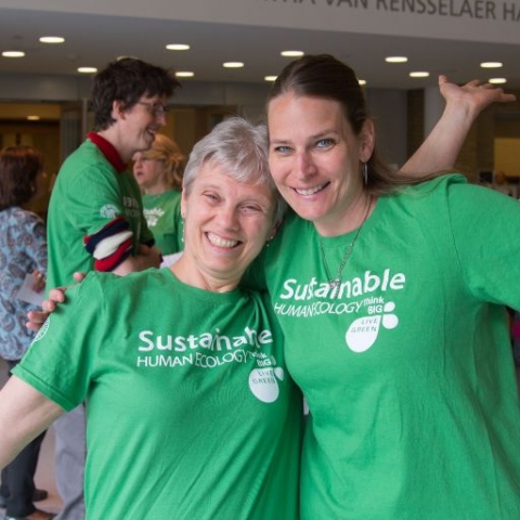Staff wearing sustainability gear