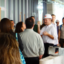Instructor and students at construction training.