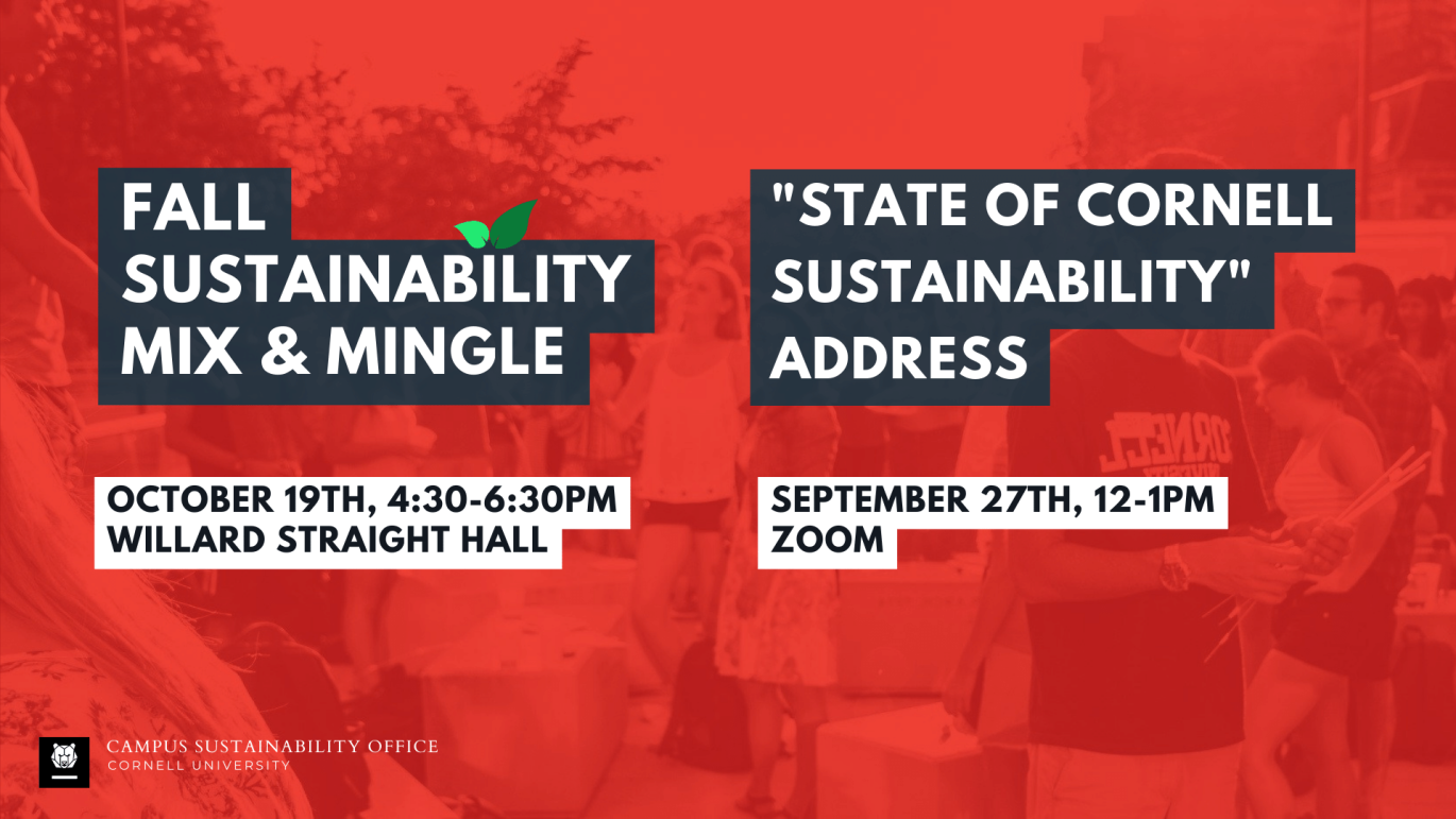 Two event names for sustainability networking at Cornell described in detail in this article