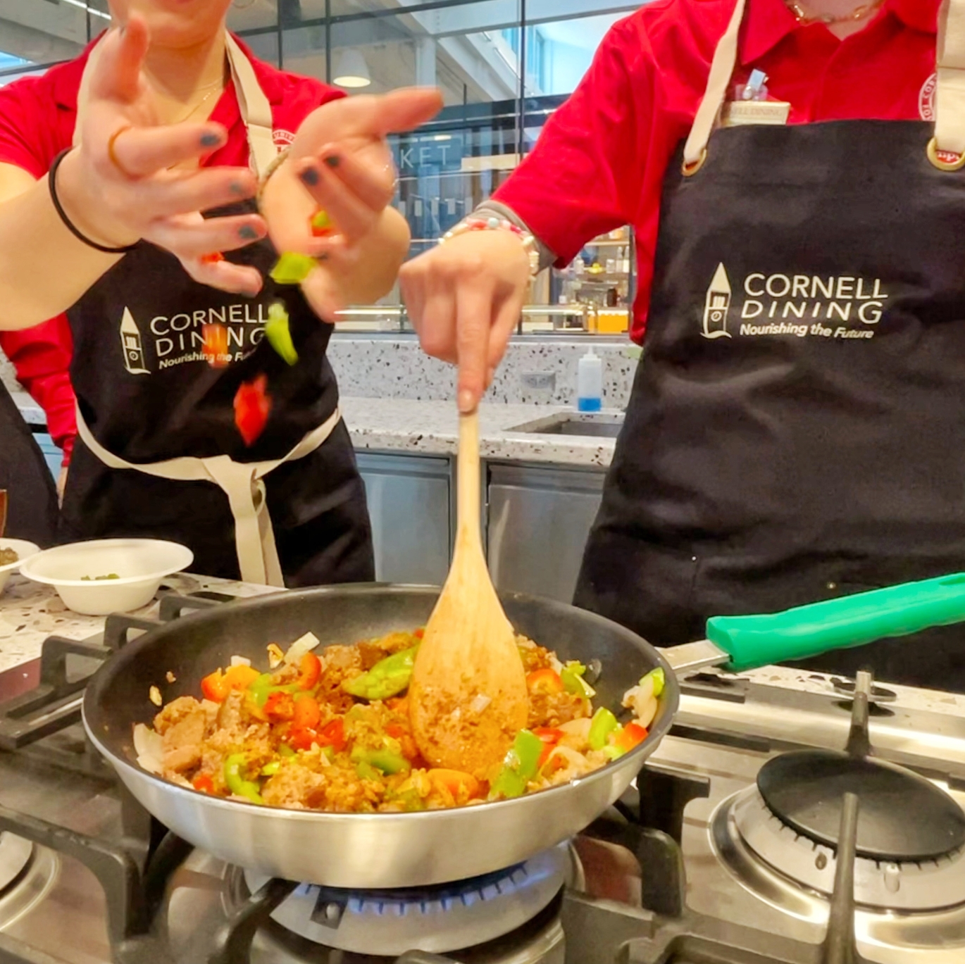 Students cooking plant-based tacos with Chef Paul Zullo