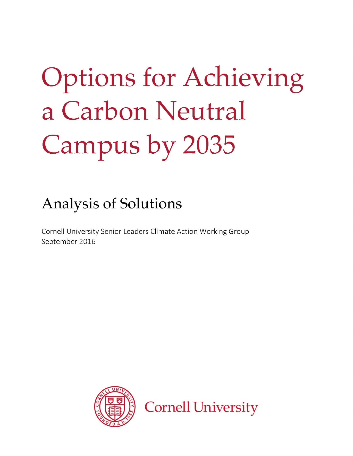 Options Report cover page