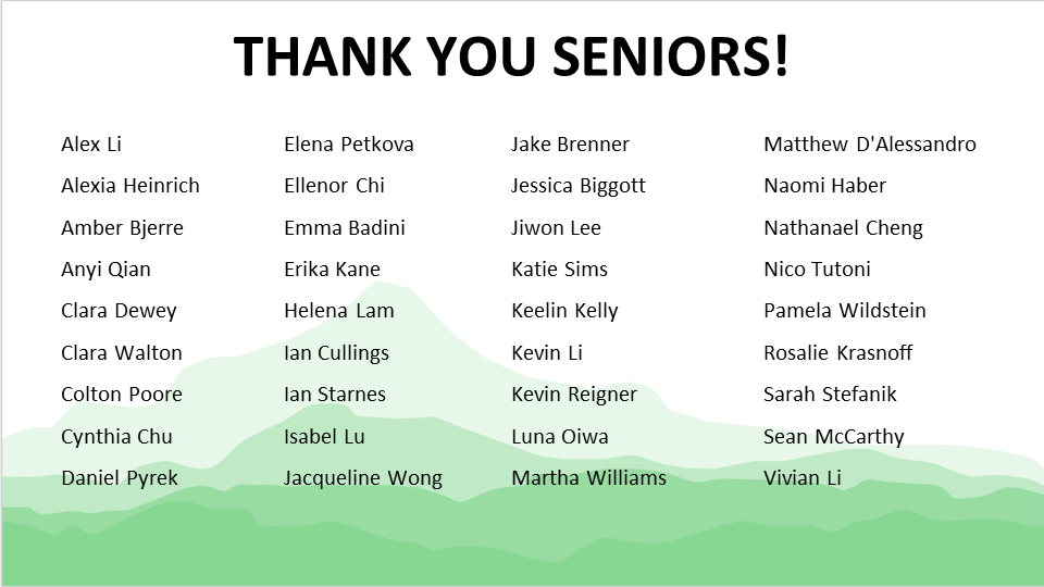 Thank you slide with all award winners names on it